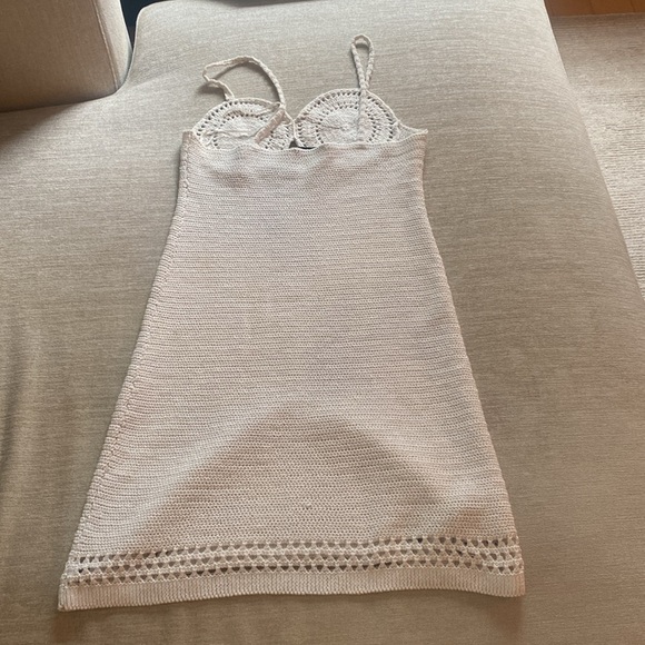 Mango Crochet Mini Dress Cutout Cotton Blend Swim Coverup Off White Size 4 S - Picture 7 of 12